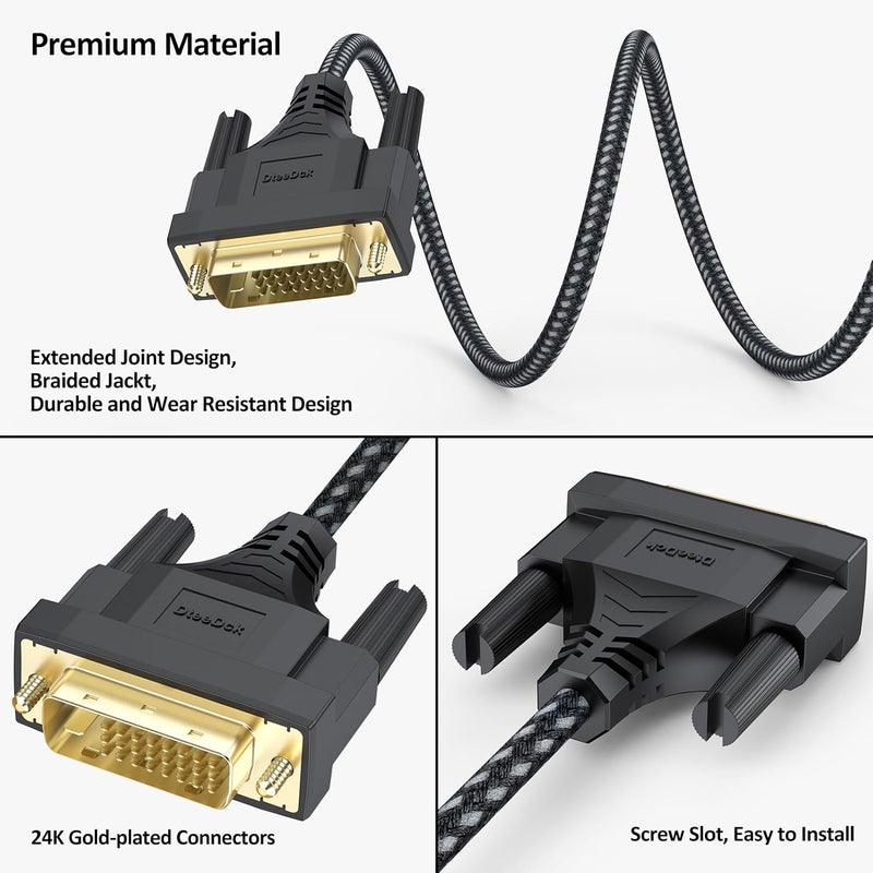 DteeDck DVI Cable 10ft, 24+1 Single Link Cord Male to Male for Computer PC Desktop Monitor Projector and More - Image 2